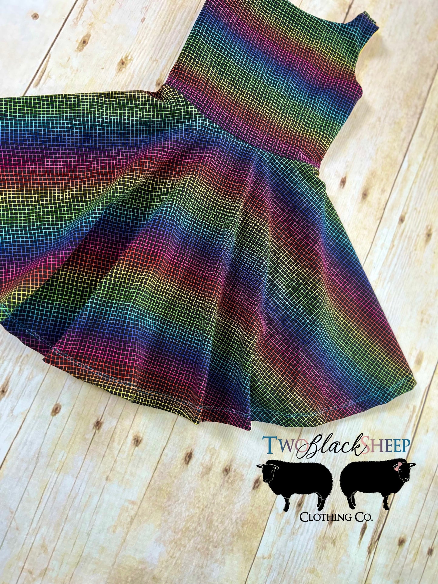 3-6y OOAK GWM Wiggle Grid Rainbow Short Dress