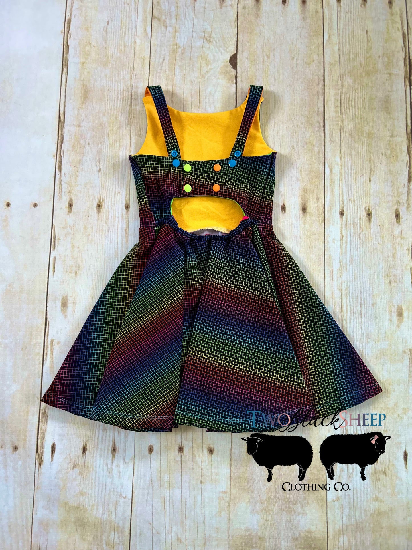 3-6y OOAK GWM Wiggle Grid Rainbow Short Dress