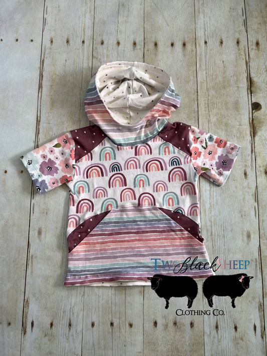 Size 5 Pink Pastel Rainbow Hooded Tee