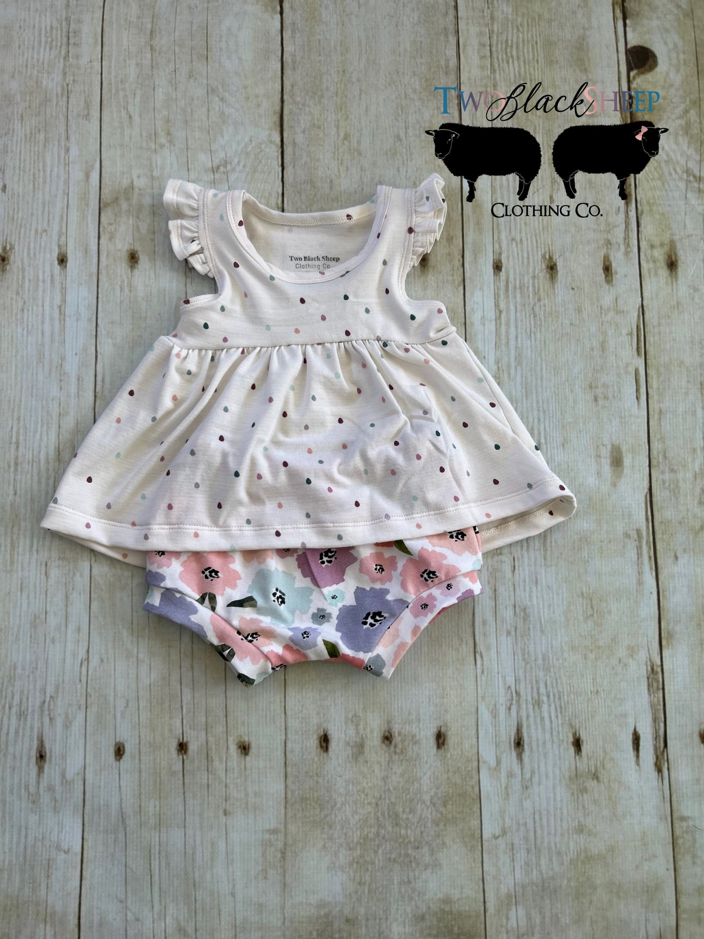 9-12m Peplum Ruffle tank with floral shorties