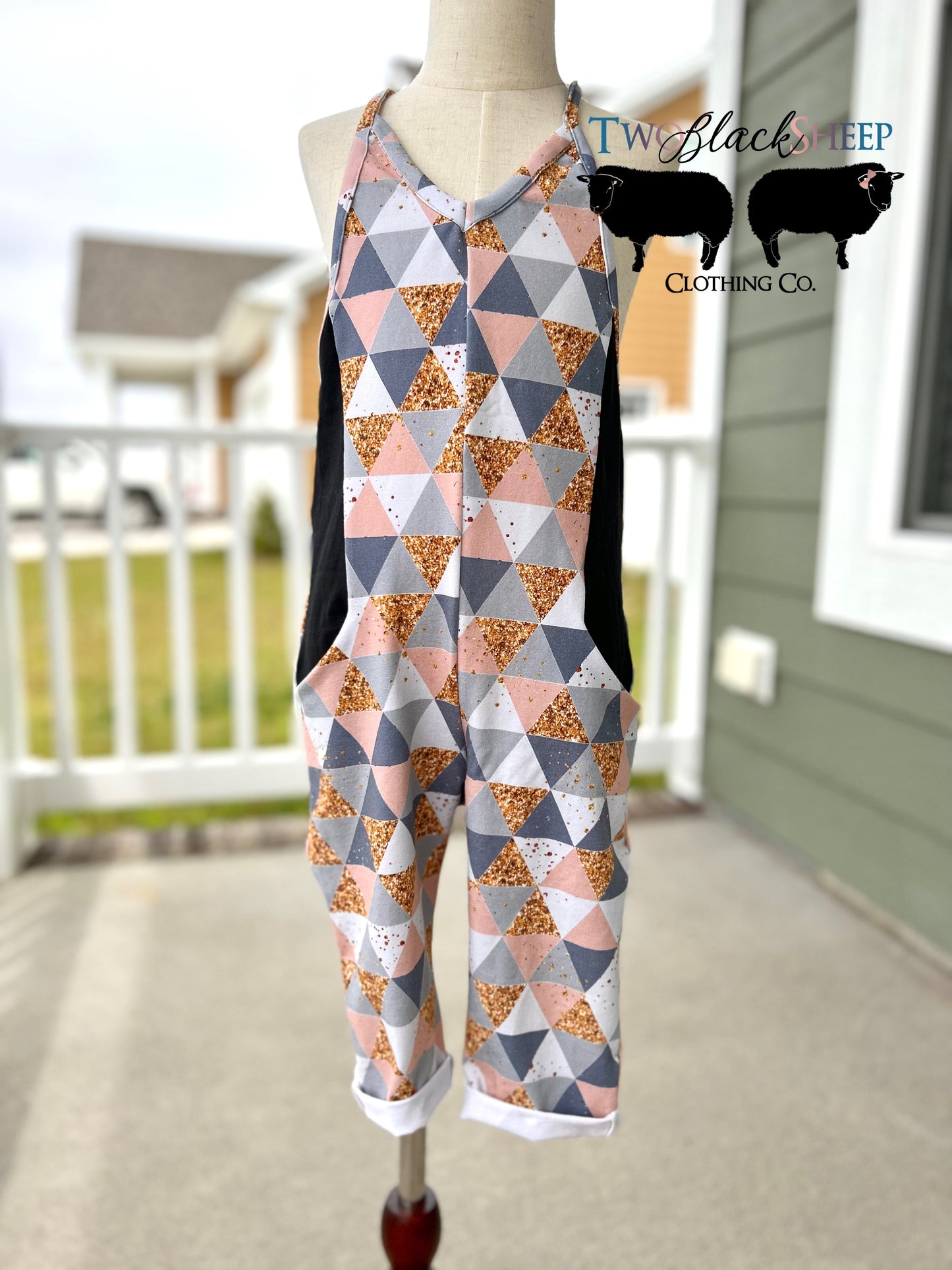 OOAK 6 Geometric Pink and Gold Elliot Romper