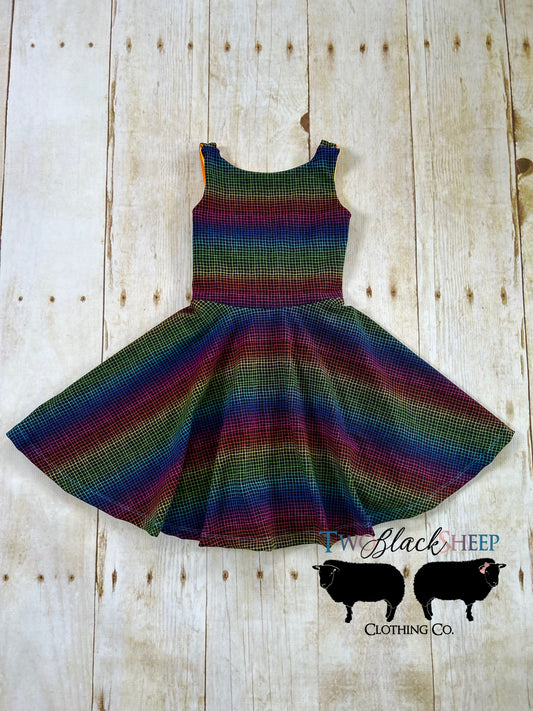 3-6y OOAK GWM Wiggle Grid Rainbow Short Dress