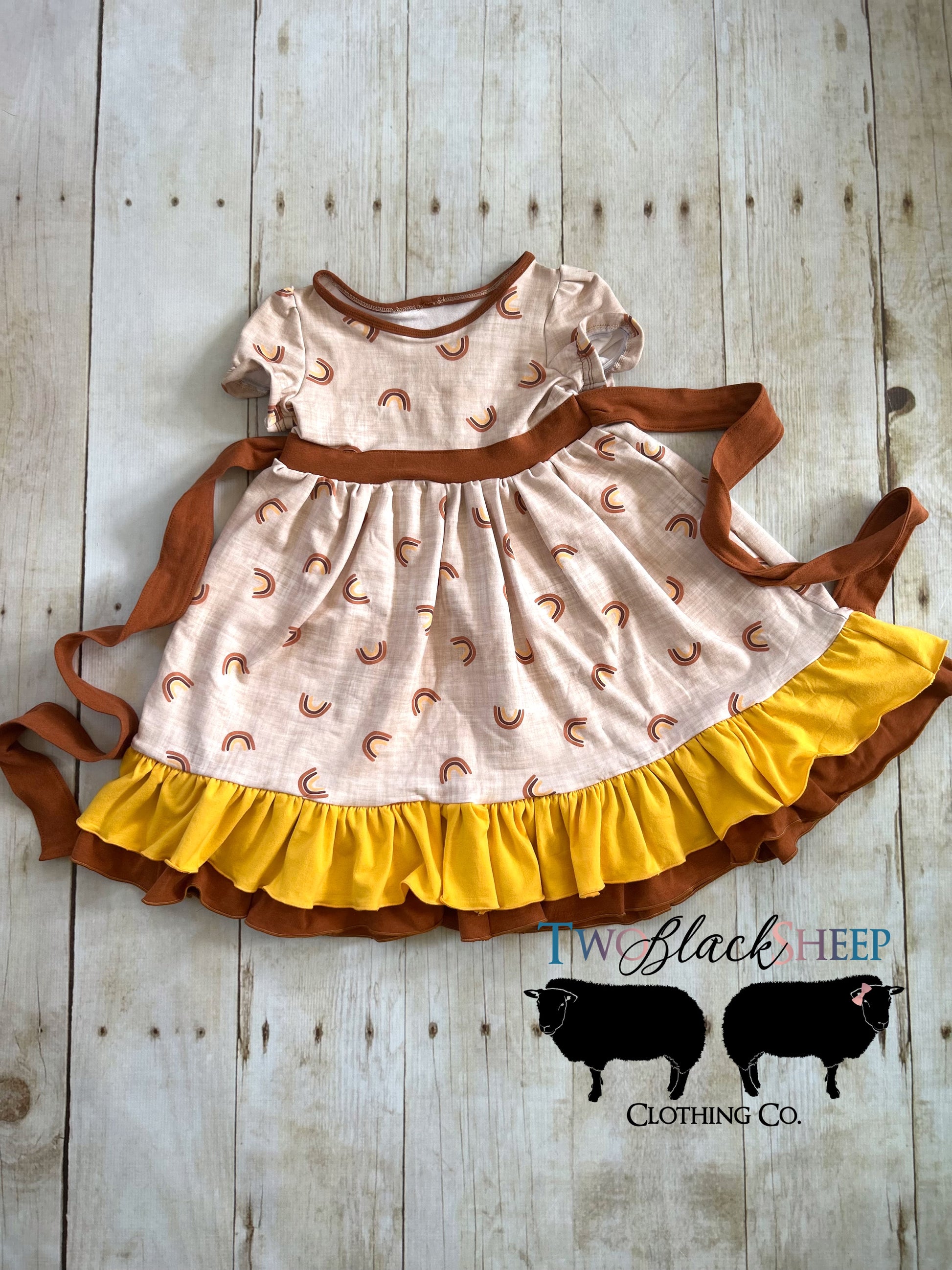 5t black dress 5t Muted Rainbow Dress with double ruffles – Two Black Sheep Clothing Co