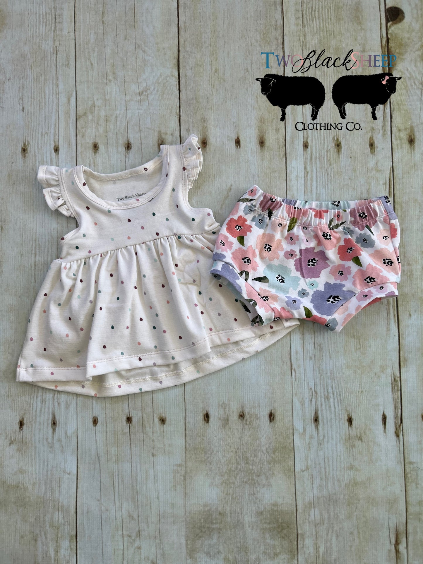 9-12m Peplum Ruffle tank with floral shorties