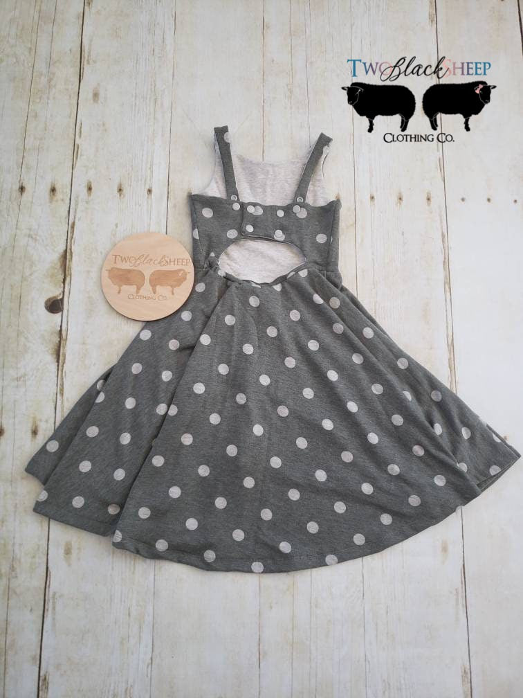 6-9y GWM Heathered Olive Green and Polka dot Summer Dress