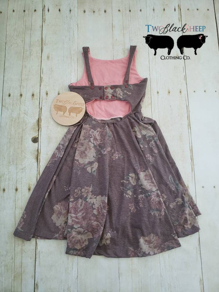 9-12 years Heathered Burgundy Floral Grow with Me Summer Dress