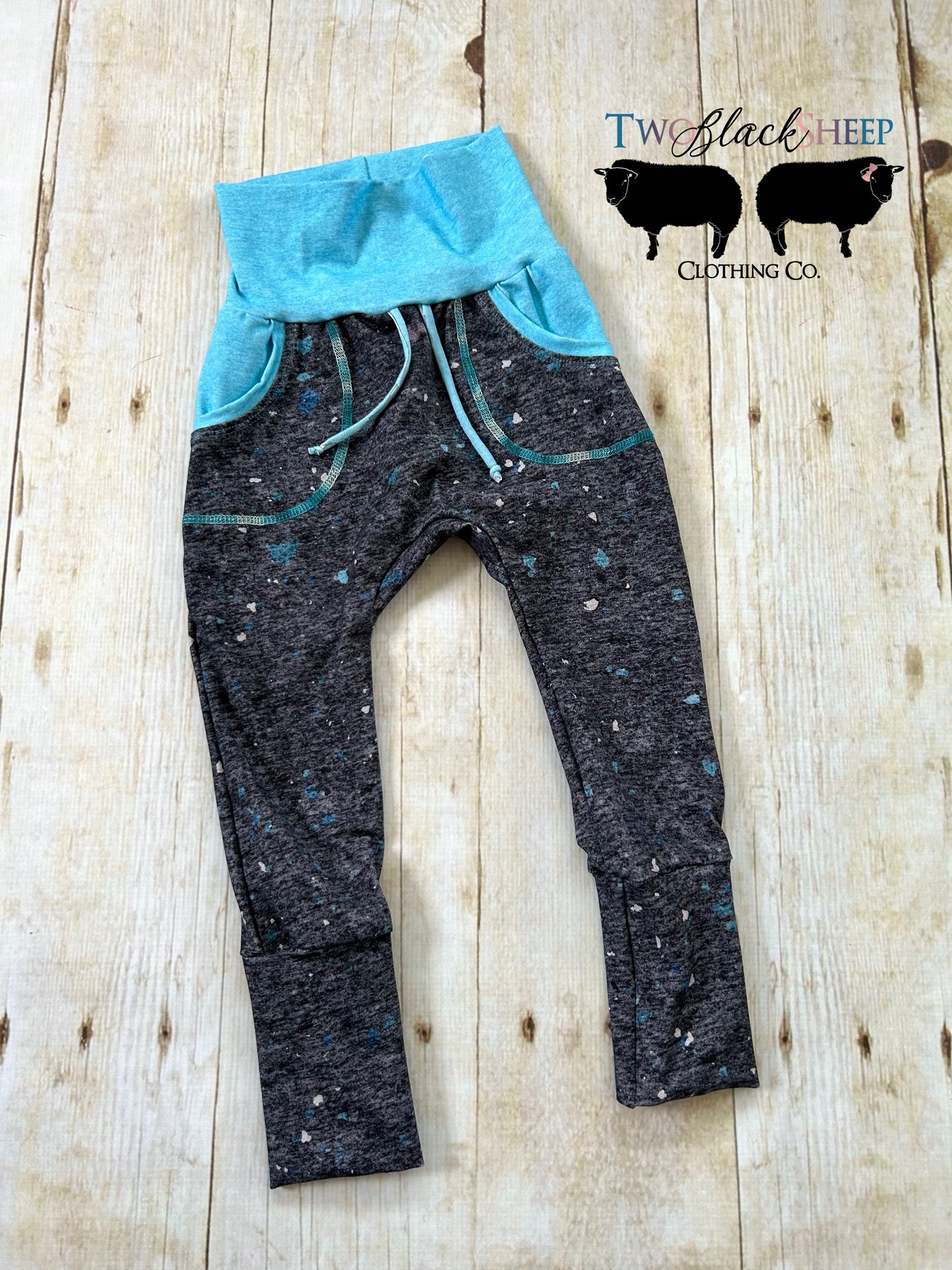 1-3y GWM Black w/Blue Splotch Drop-crotch Style Pants