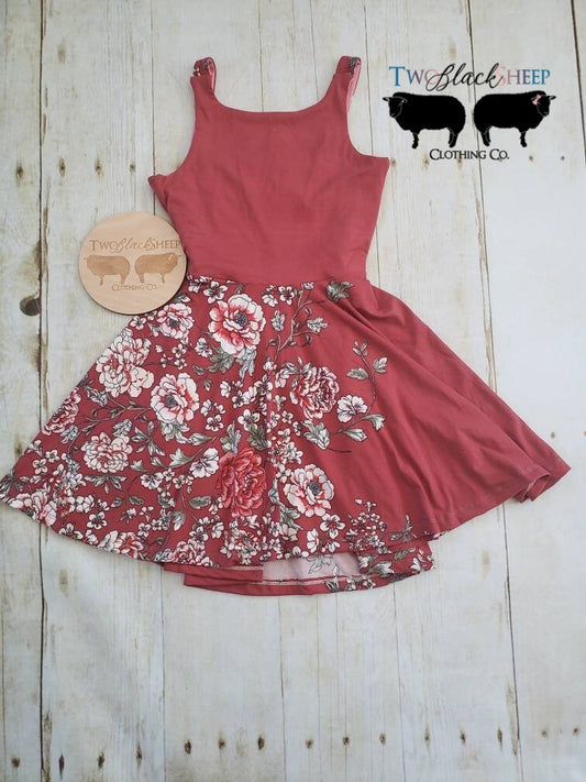 9-12 years Maroon Floral Grow with Me Dress