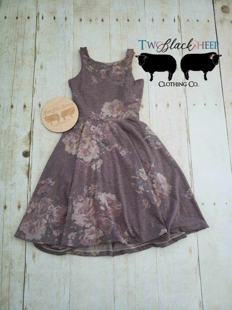 9-12 years Heathered Burgundy Floral Grow with Me Summer Dress