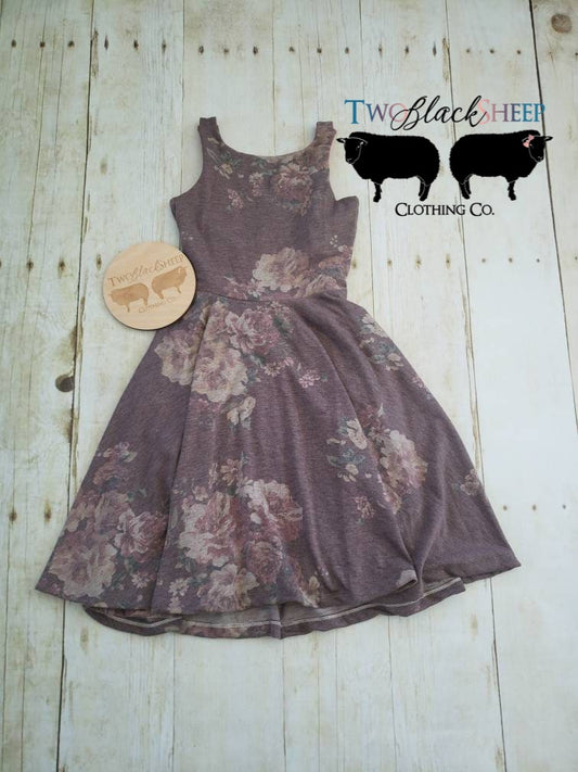 9-12 years Heathered Burgundy Floral Grow with Me Summer Dress