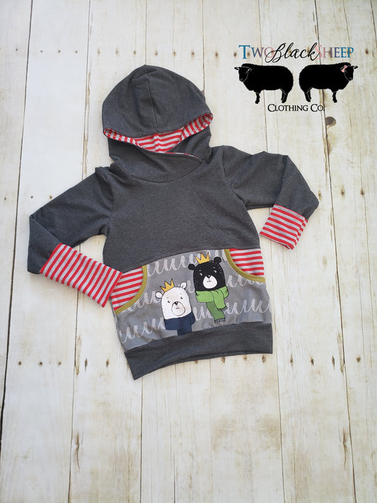 3-6y Dark Gray Crowned Winter Bear GWM Hoodie