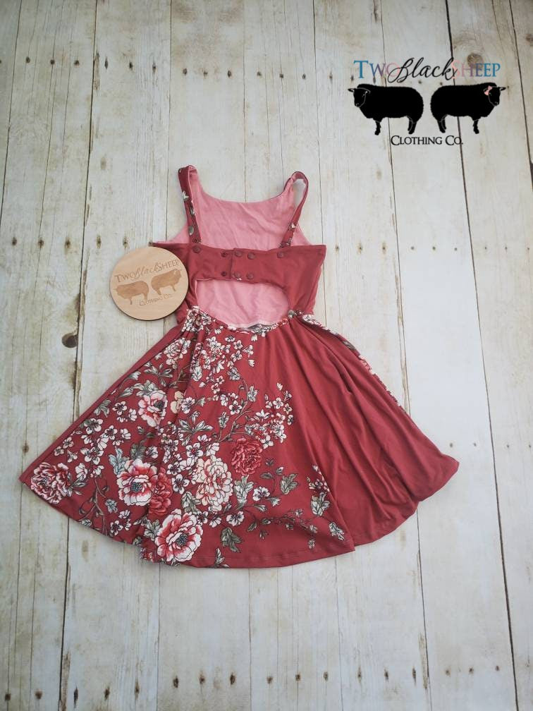 9-12 years Maroon Floral Grow with Me Dress