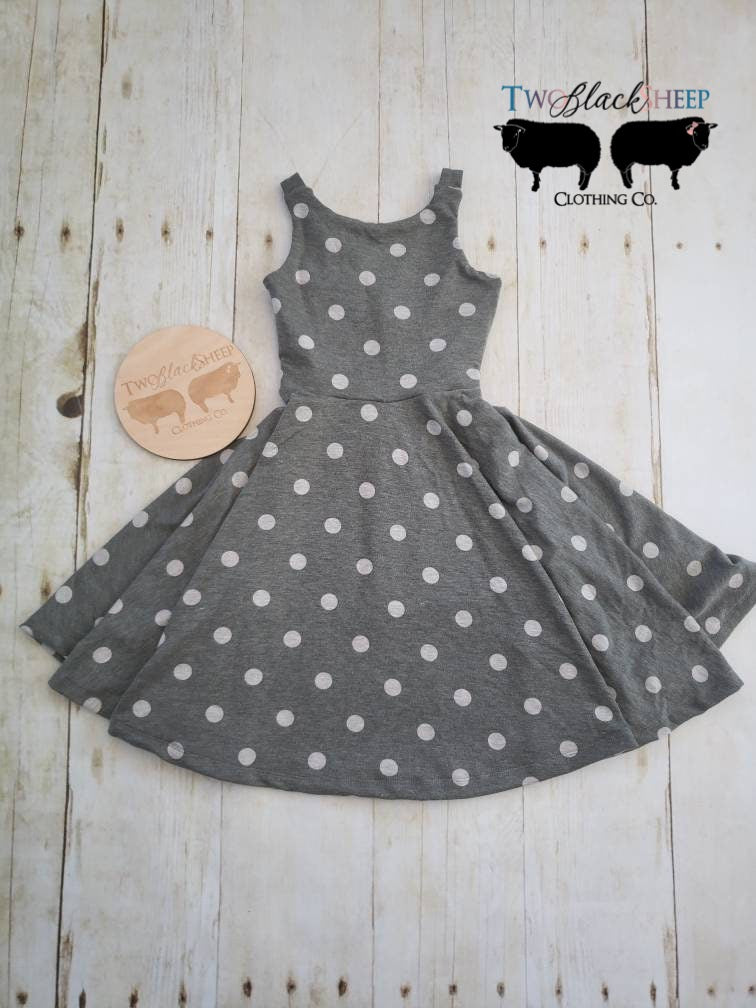 6-9y GWM Heathered Olive Green and Polka dot Summer Dress