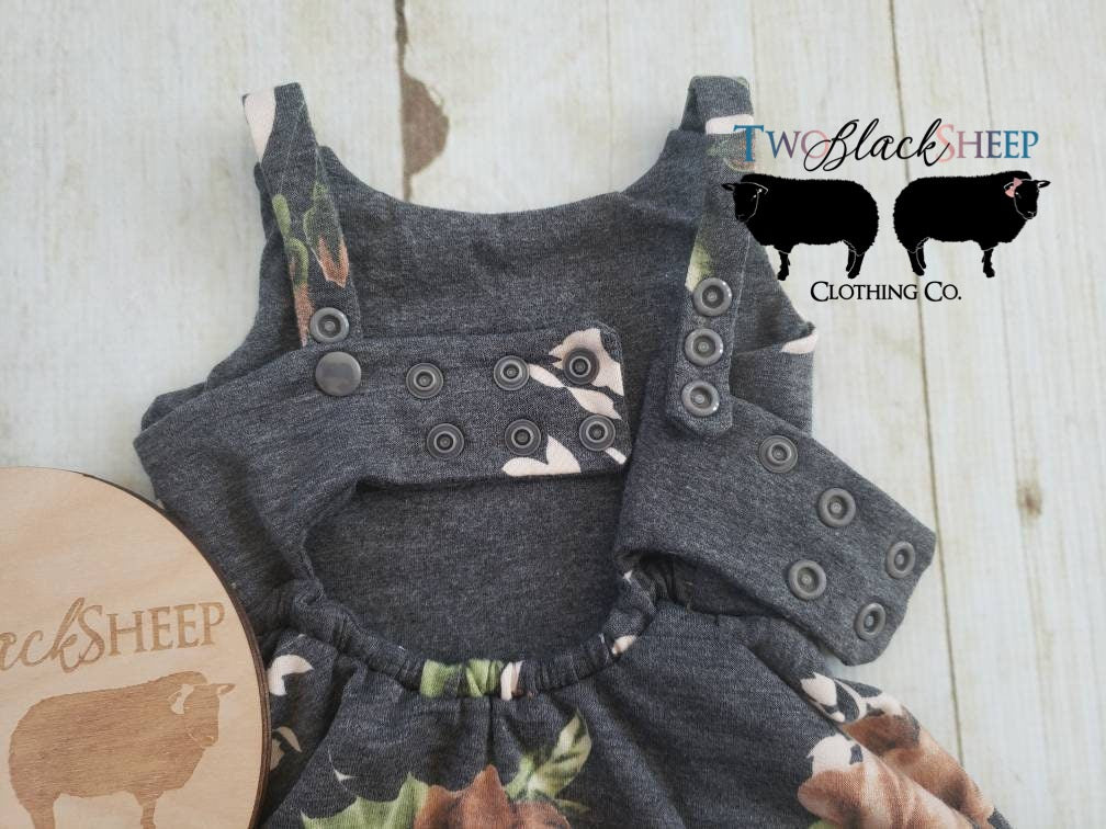 3-12 months Dark Heathered Gray Floral Grow with Me Dress