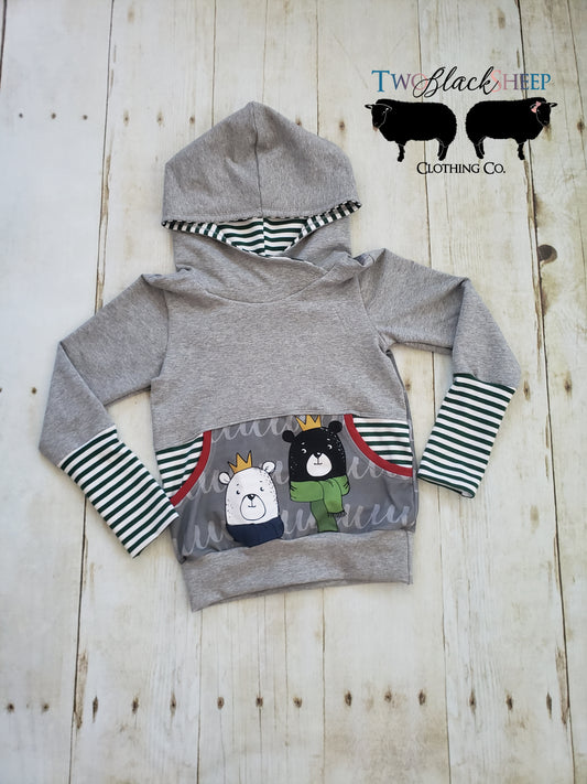 3-6 years Light Gray Crowned Winter Bear Grow with Me Hoodie