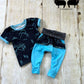 3-12m GWM Variegated Blue Drop Crotch Pants with Kangaroo Pocket